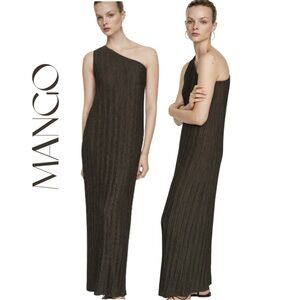 Mango One-Shoulder Dress in olive Green/Brown Sz S NWT